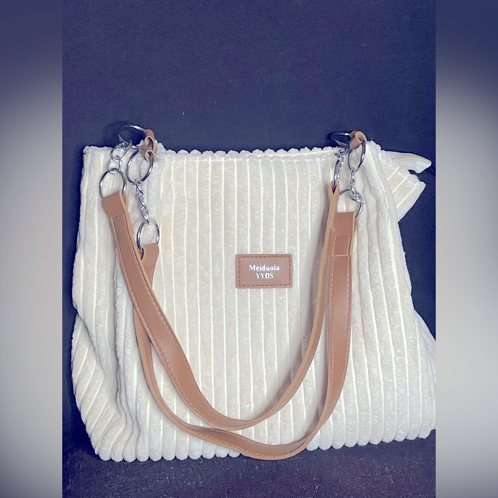 White Corduroy Tote by Meiduola – Soft & Stylish